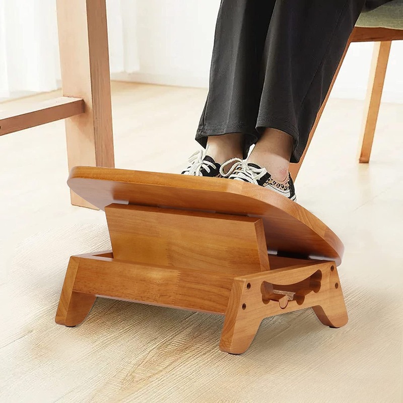 Footrest Under Desk - Solid Wood Foot Rest Adjustable Under