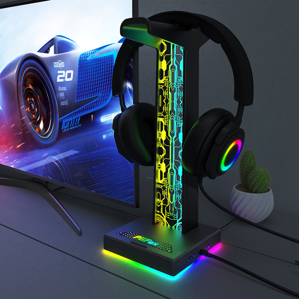 Esports Gamers - RGB Gaming Headphone Stand Dual USB