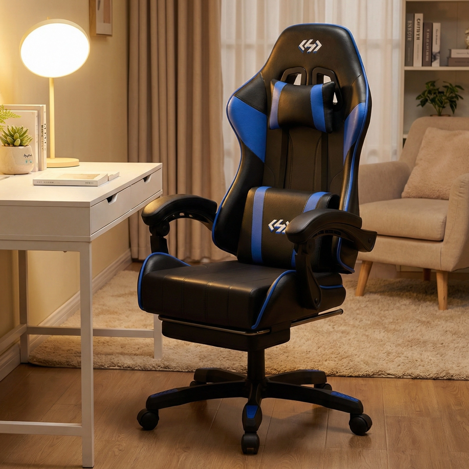 Ergonomic Gaming Chair, PU Lea - Footrest Under Desk 评论和价格