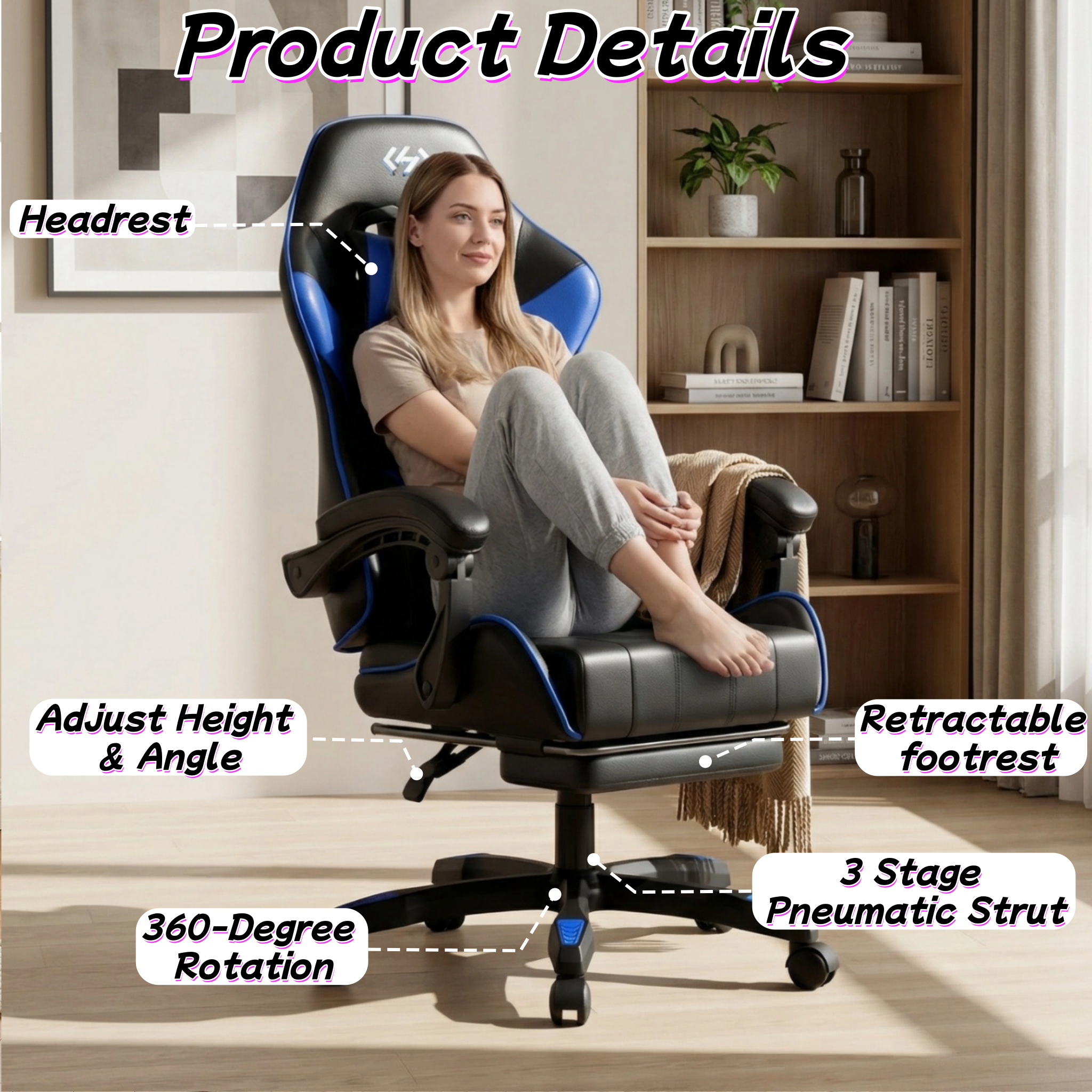 Ergonomic Gaming Chair, PU Lea - Footrest Under Desk 评论和价格
