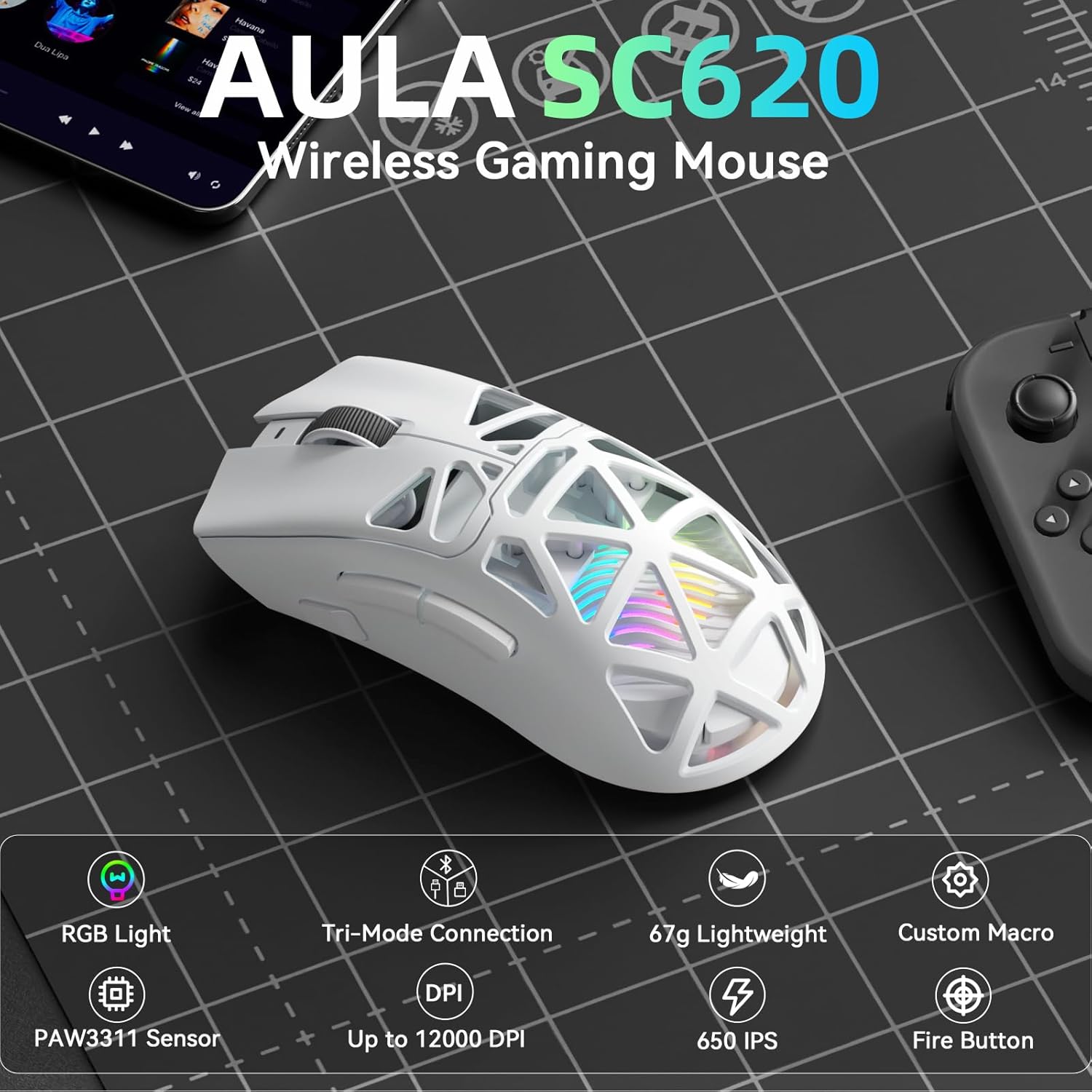 AULA SC620 New Gaming Mouse Wi - Esports Gaming Mouse Weight Adjustable 评论和价格