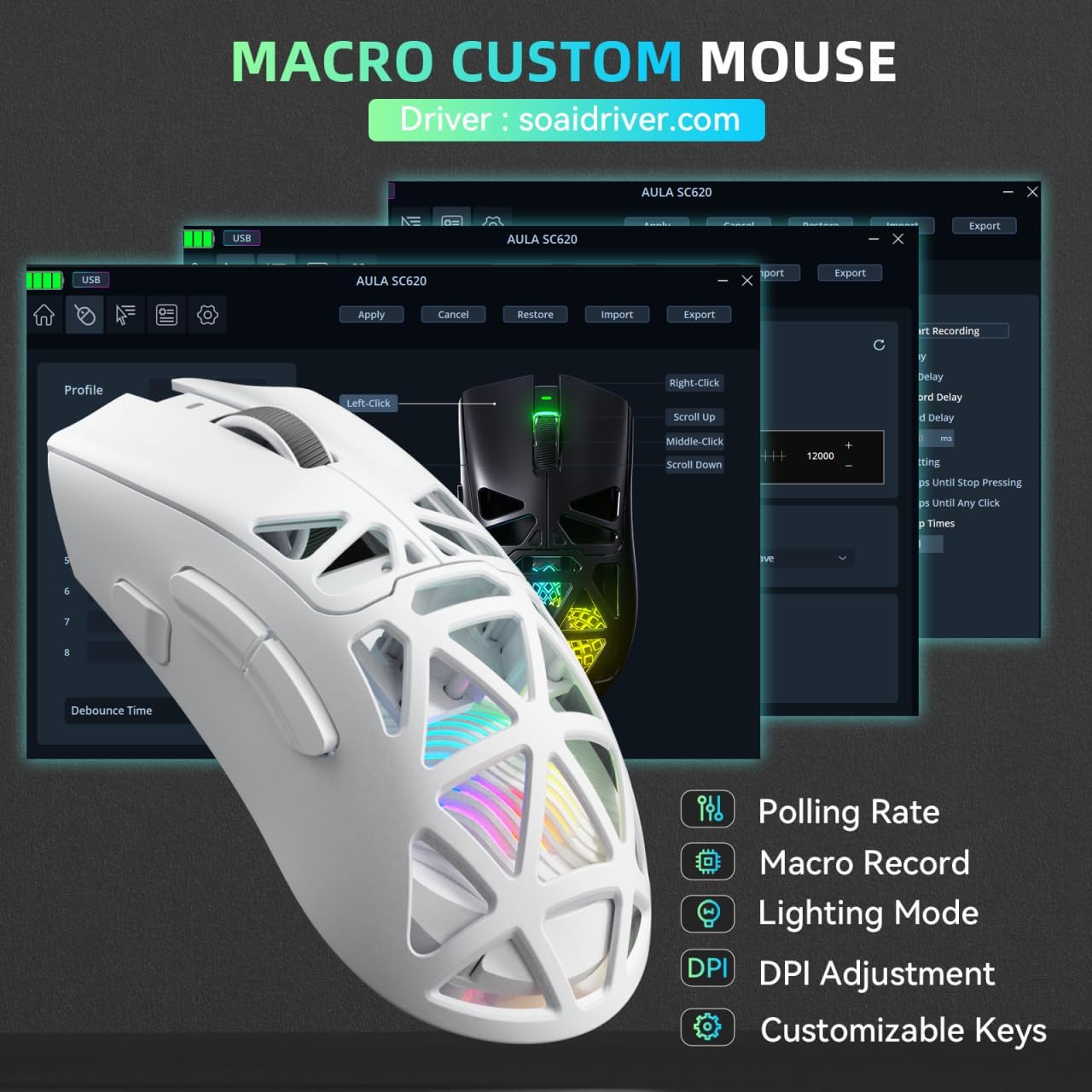 AULA SC620 Wireless Mouse Wire - Esports Gaming Mouse Weight Adjustable 评论和价格